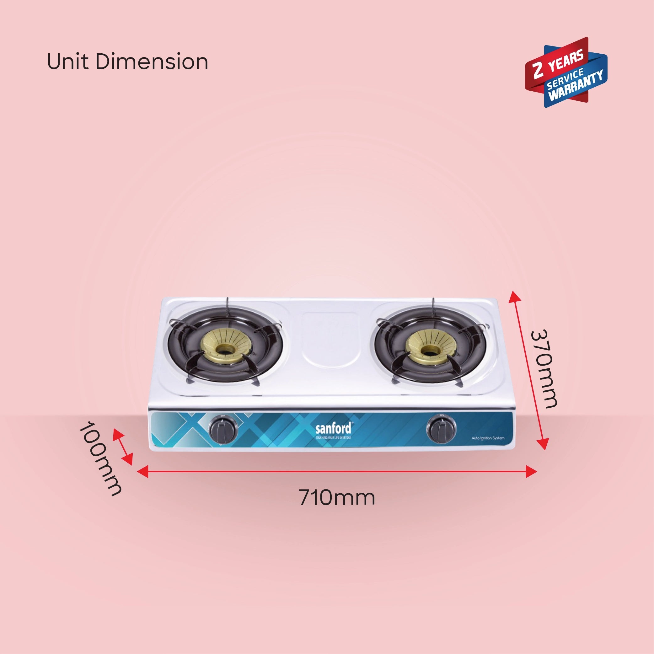 2 burner gas stove with stainless steel body auto ignition and whirl wind sanford 6