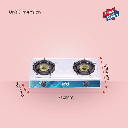 2 burner gas stove with stainless steel body auto ignition and whirl wind sanford 6