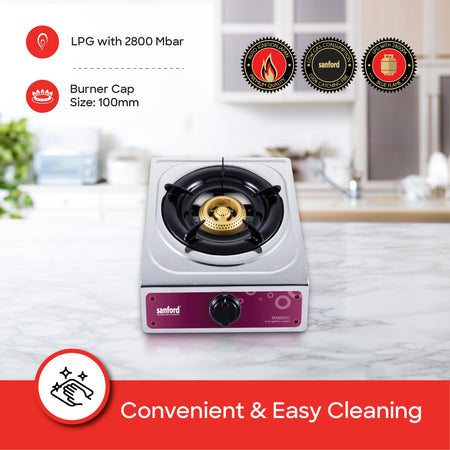 1 burner gas stove stainless steel body auto ignition compact sanford 4