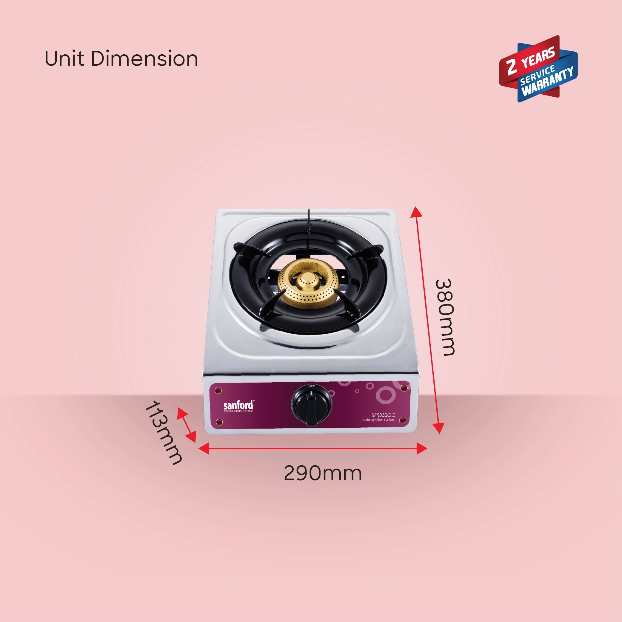 1 burner gas stove stainless steel body auto ignition compact sanford 6