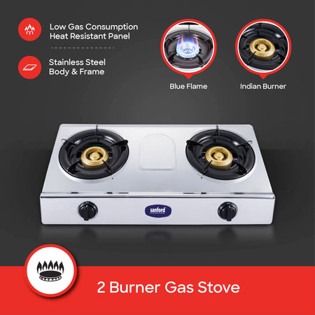 2 burner gas stove stainless steel body auto ignition heavy duty burners sanford 3