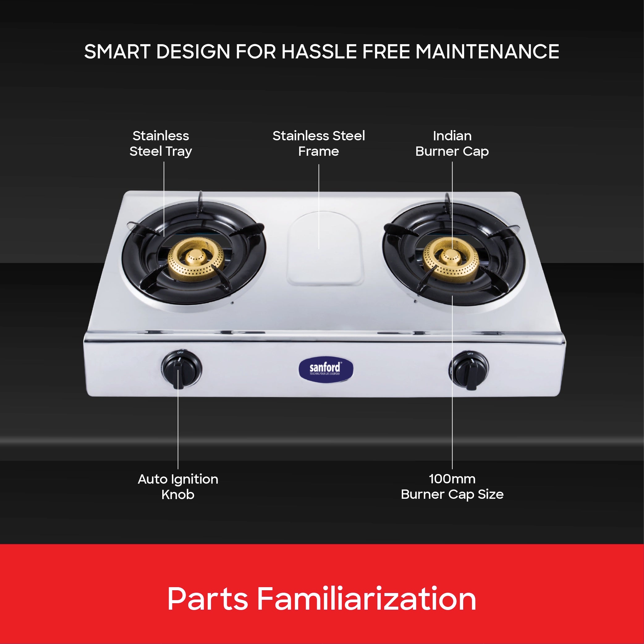 2 burner gas stove stainless steel body auto ignition heavy duty burners sanford 5