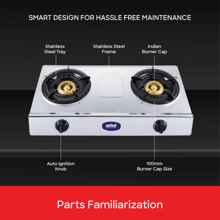 2 burner gas stove stainless steel body auto ignition heavy duty burners sanford 5