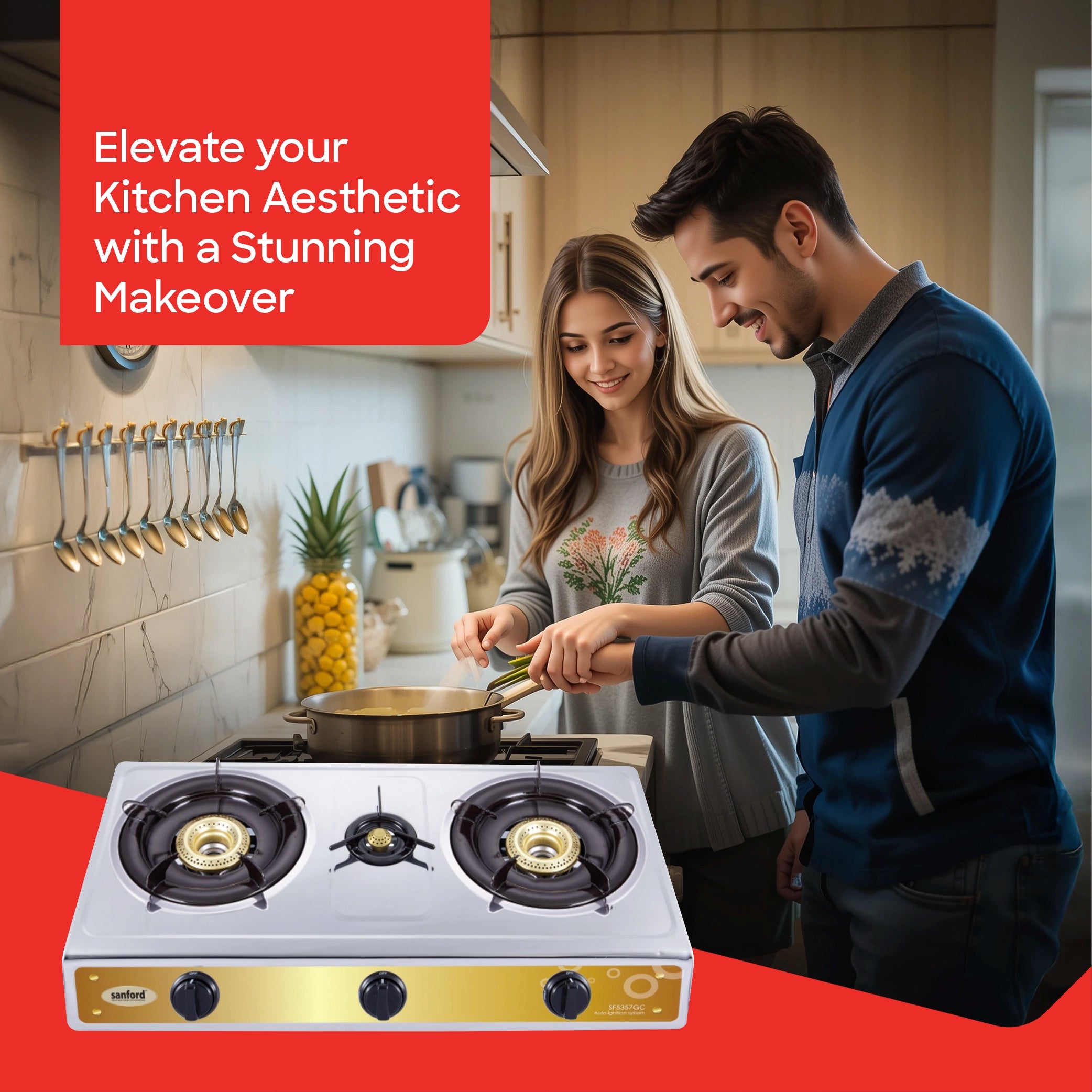 3 burner gas stove stainless steel auto ignition Blue Flame sanford 2