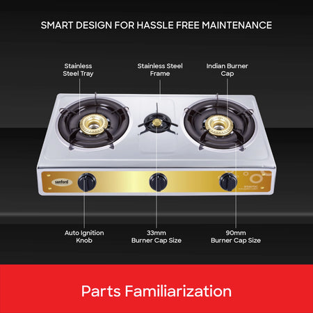 3 burner gas stove stainless steel auto ignition Blue Flame sanford 5