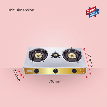 3 burner gas stove stainless steel auto ignition Blue Flame sanford 6