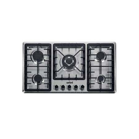 5 burner gas hob with stainless steel cast iron support & auto ignition sanford 1