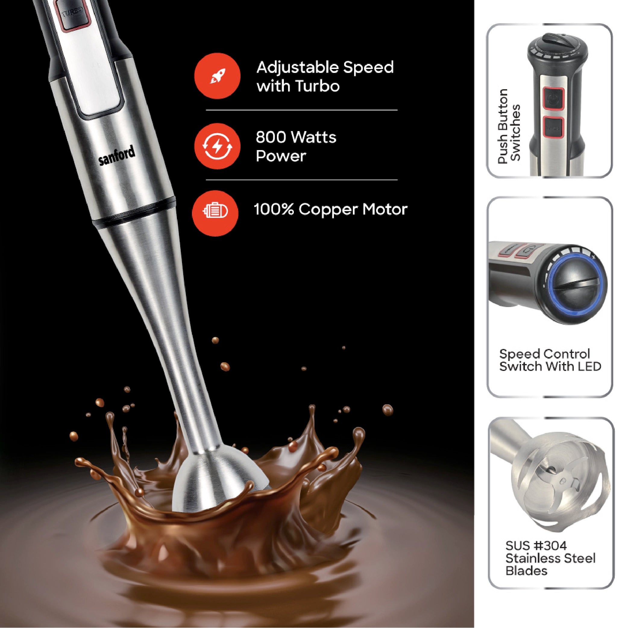 Hand Blender 800W Turbo Speed Control Ergonomic Grip sanford 4
