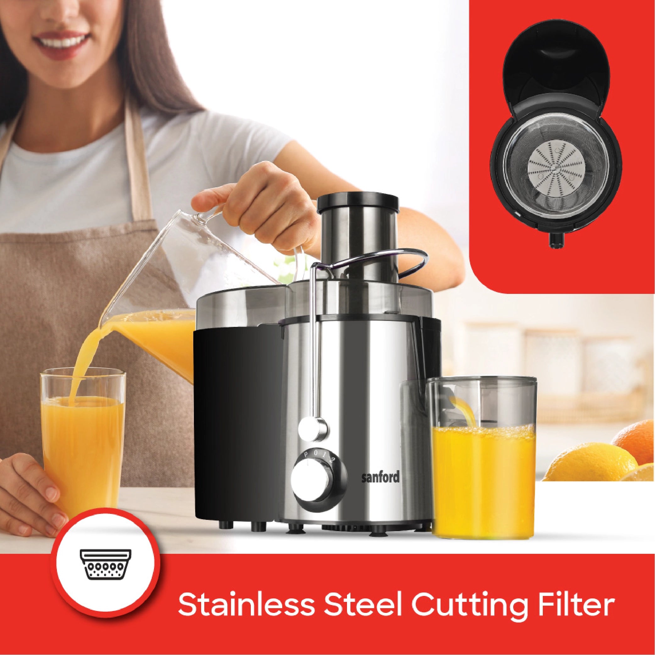 Juice Extractor 65mm Wide Feed Chute Stainless Steel Filter 500W sanford 4