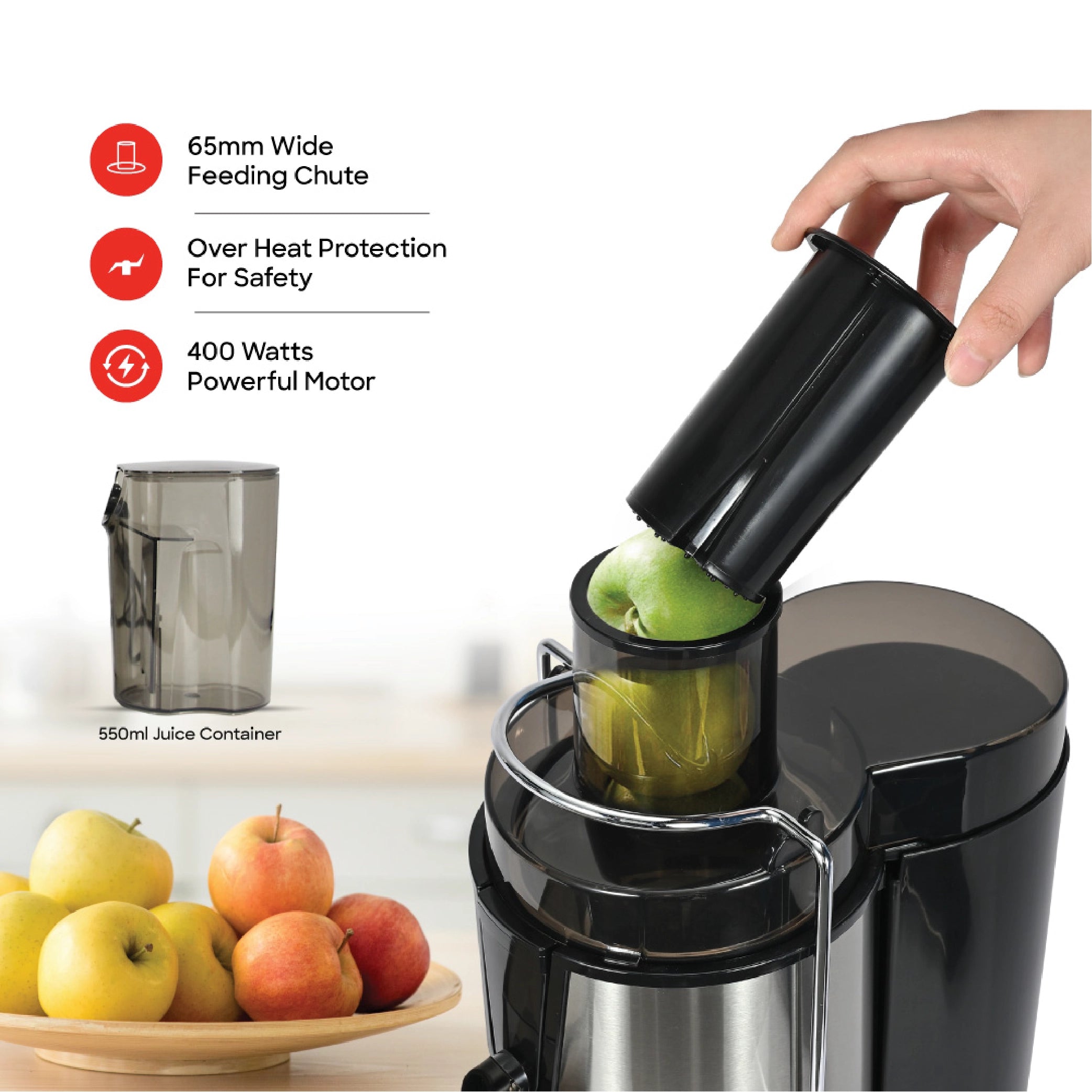 Juice Extractor 65mm Wide Feed Chute Stainless Steel Filter 500W sanford 5