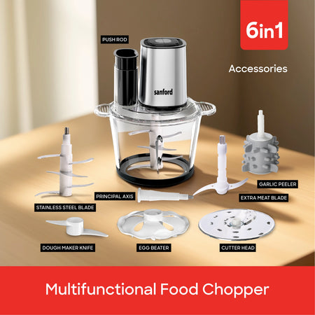 Electric Food Chopper 6 in 1 3L Glass Bowl 500W 2 Speed Multi Function sanford 5
