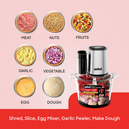 Electric Food Chopper 6 in 1 3L Glass Bowl 500W 2 Speed Multi Function sanford 6