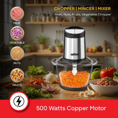 Electric Food Chopper 1.2L Glass Bowl 500W 2 Speed Stainless Steel Blade sanford 4