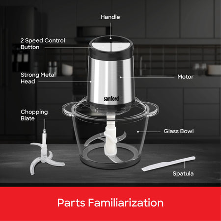 Electric Food Chopper 1.2L Glass Bowl 500W 2 Speed Stainless Steel Blade sanford 5