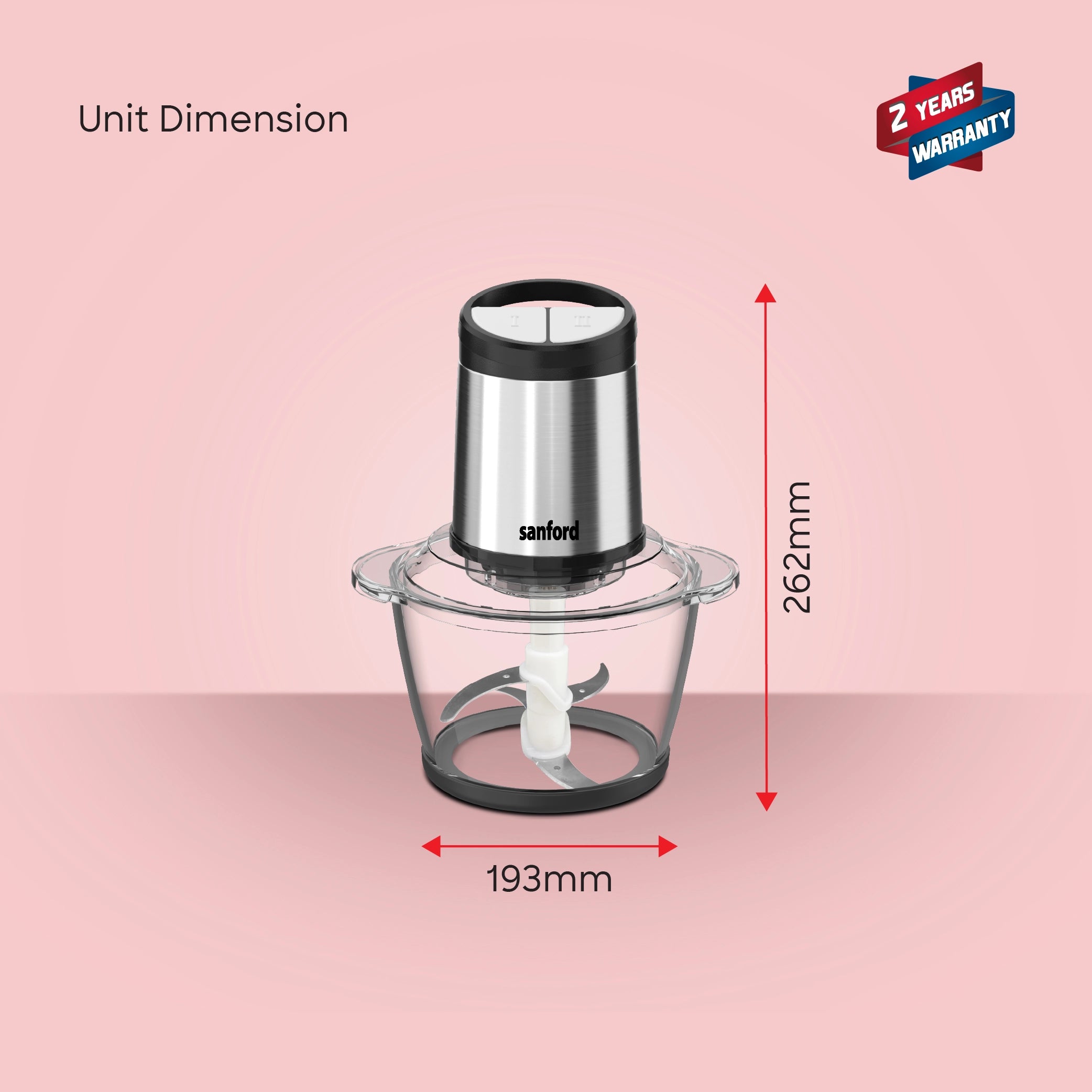 Sanford SF5581FC Food Chopper – unit dimensions and measurements