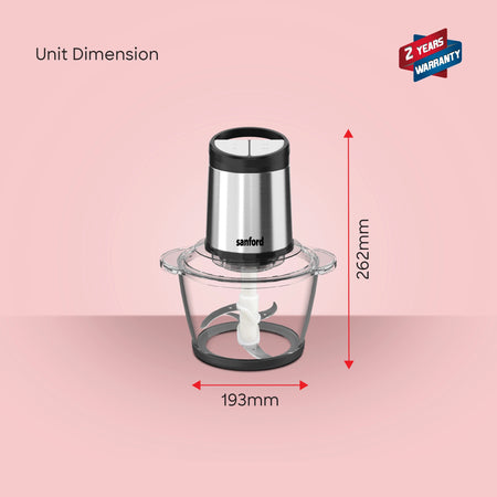 Electric Food Chopper 1.2L Glass Bowl 500W 2 Speed Stainless Steel Blade sanford 6