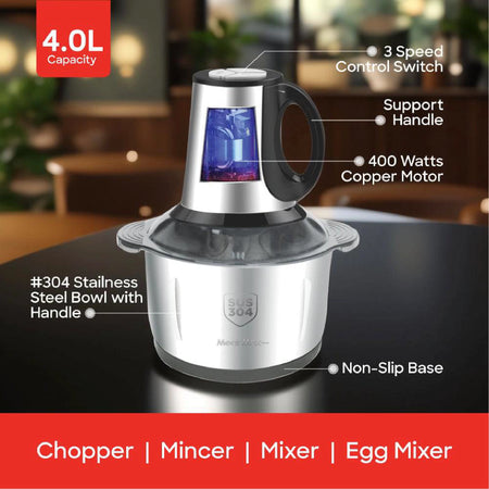 4L food chopper 400W stainless steel bowl 3 speed multi blade sanford 3
