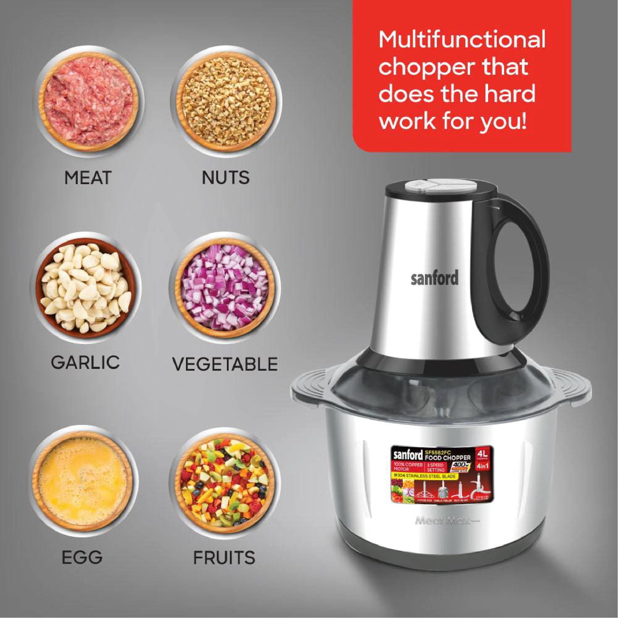 Sanford SF5582FC Food Chopper – multifunctional chopping for vegetables, nuts and more callout