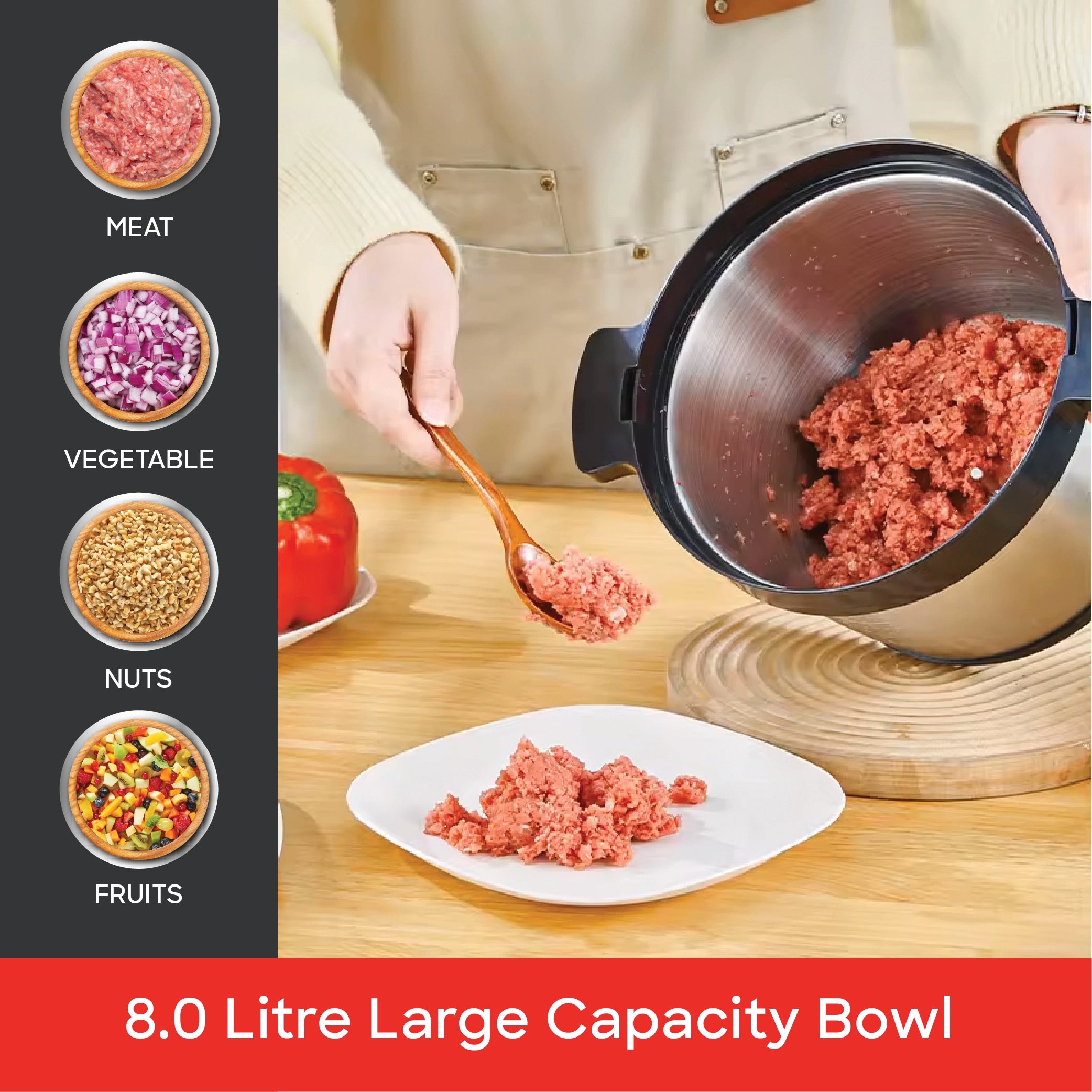 Sanford SF5586FC KC Food Chopper – 8.0 litre capacity bowl feature callout