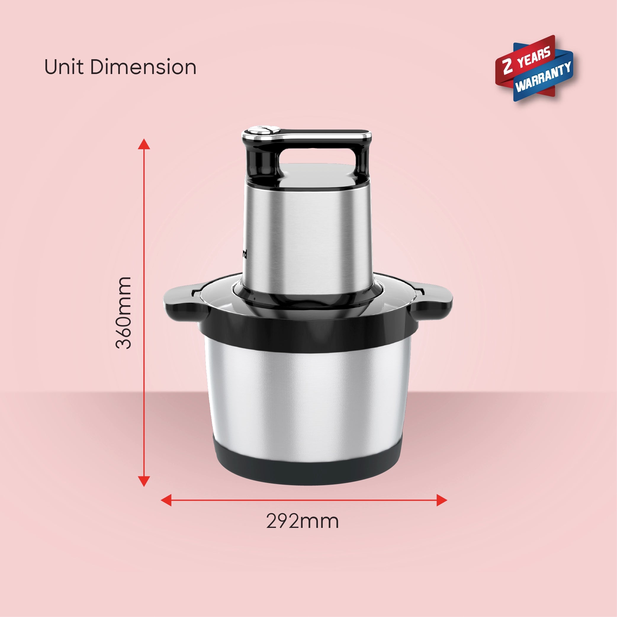 	Sanford SF5586FC KC Food Chopper – unit dimensions, 292mm W x 360mm H