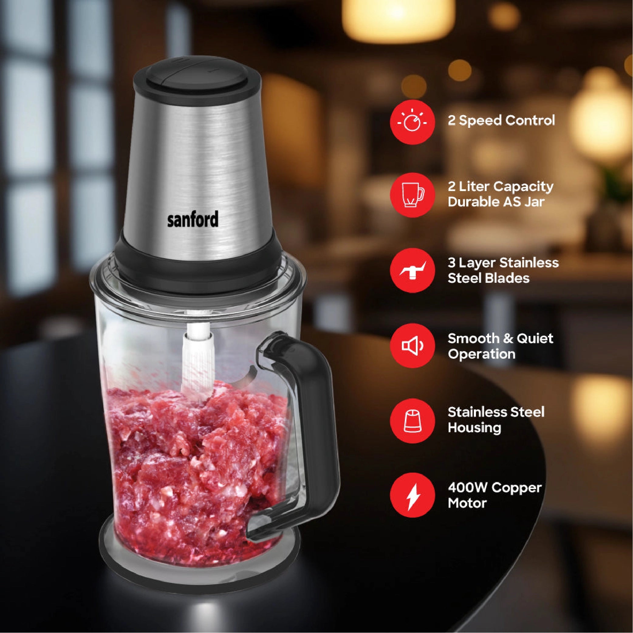 multi-function chopper 400W 2L AS jar &  SUS304 blades sanford 3