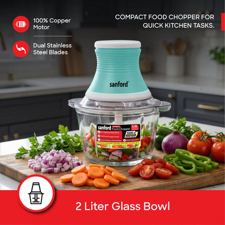 Multi-Function Chopper 500W mixer with 2L glass bowl & SS blades sanford 3