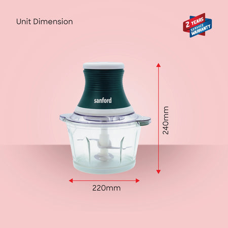 Multi-Function Chopper 500W mixer with 2L glass bowl & SS blades sanford 6