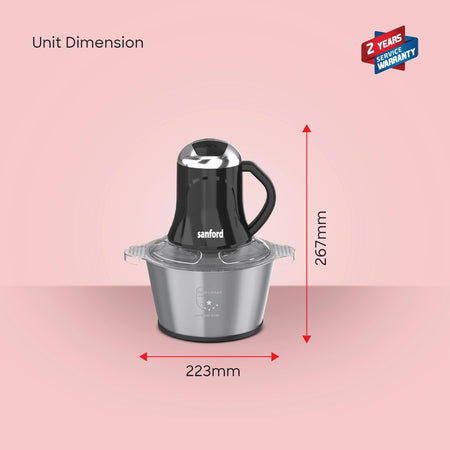 Sanford SF5588FC KC Food Chopper – unit dimensions, 223mm W x 267mm H