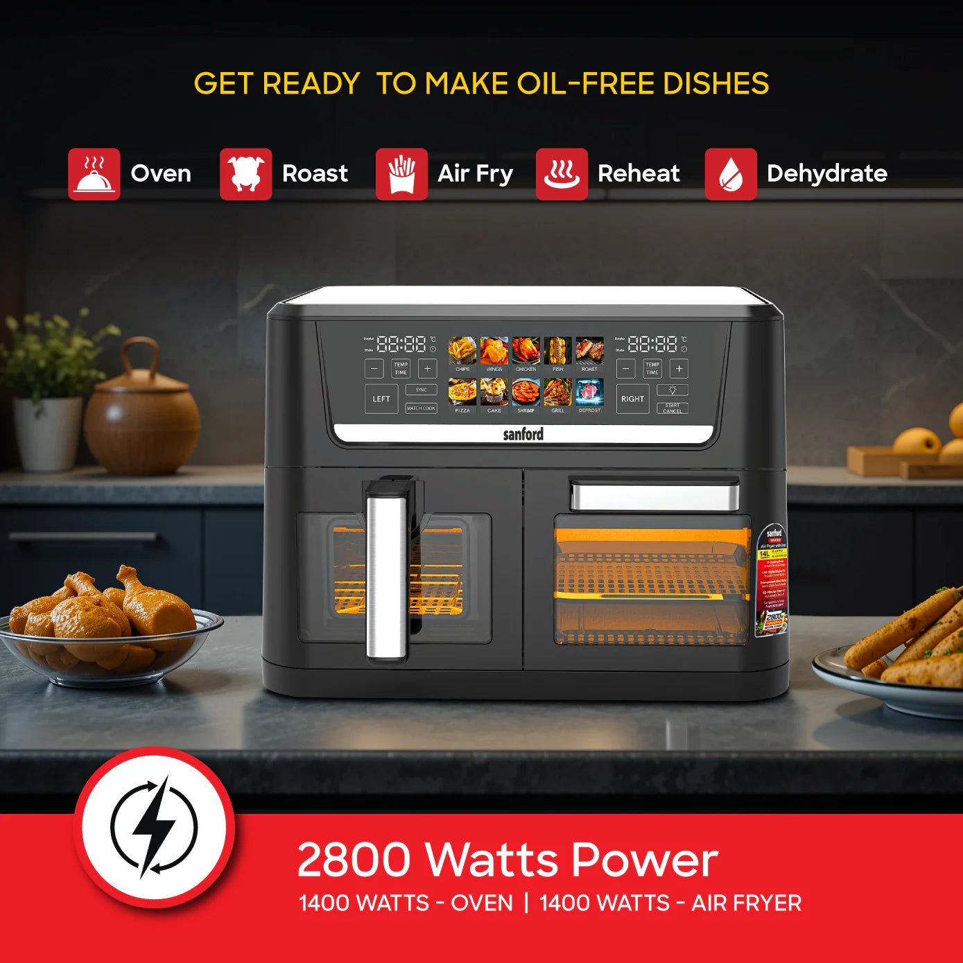 best air fryer oven 14L 10 preset dual 2800W sanford 4