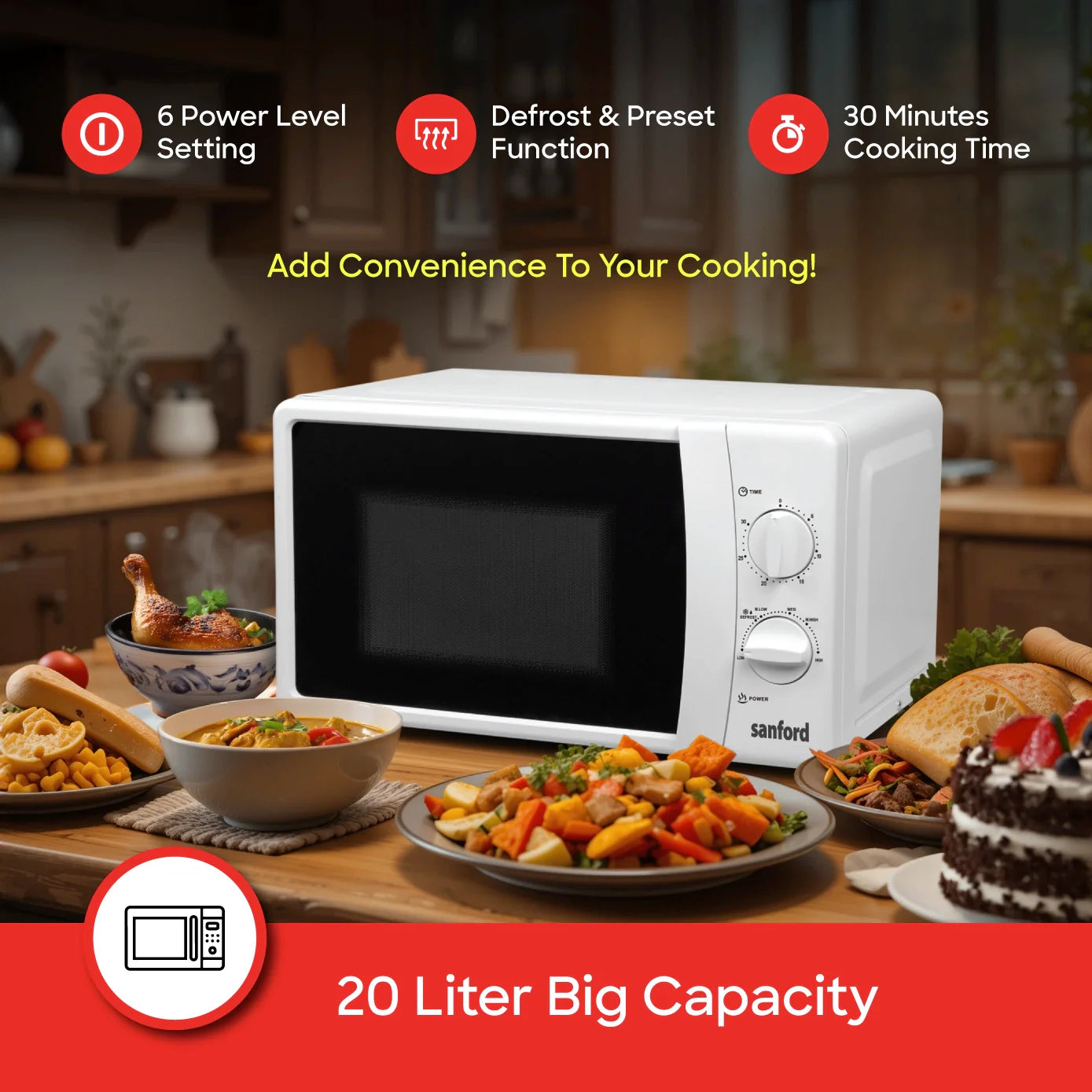 best microwave oven 20L 6 power defrost & 30 min timer sanford 3