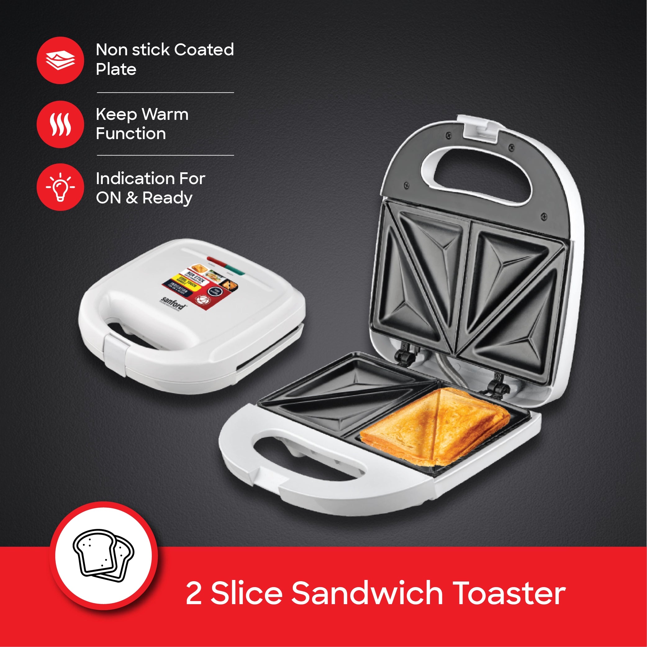 electric sandwich toaster 2-slice sanford 3