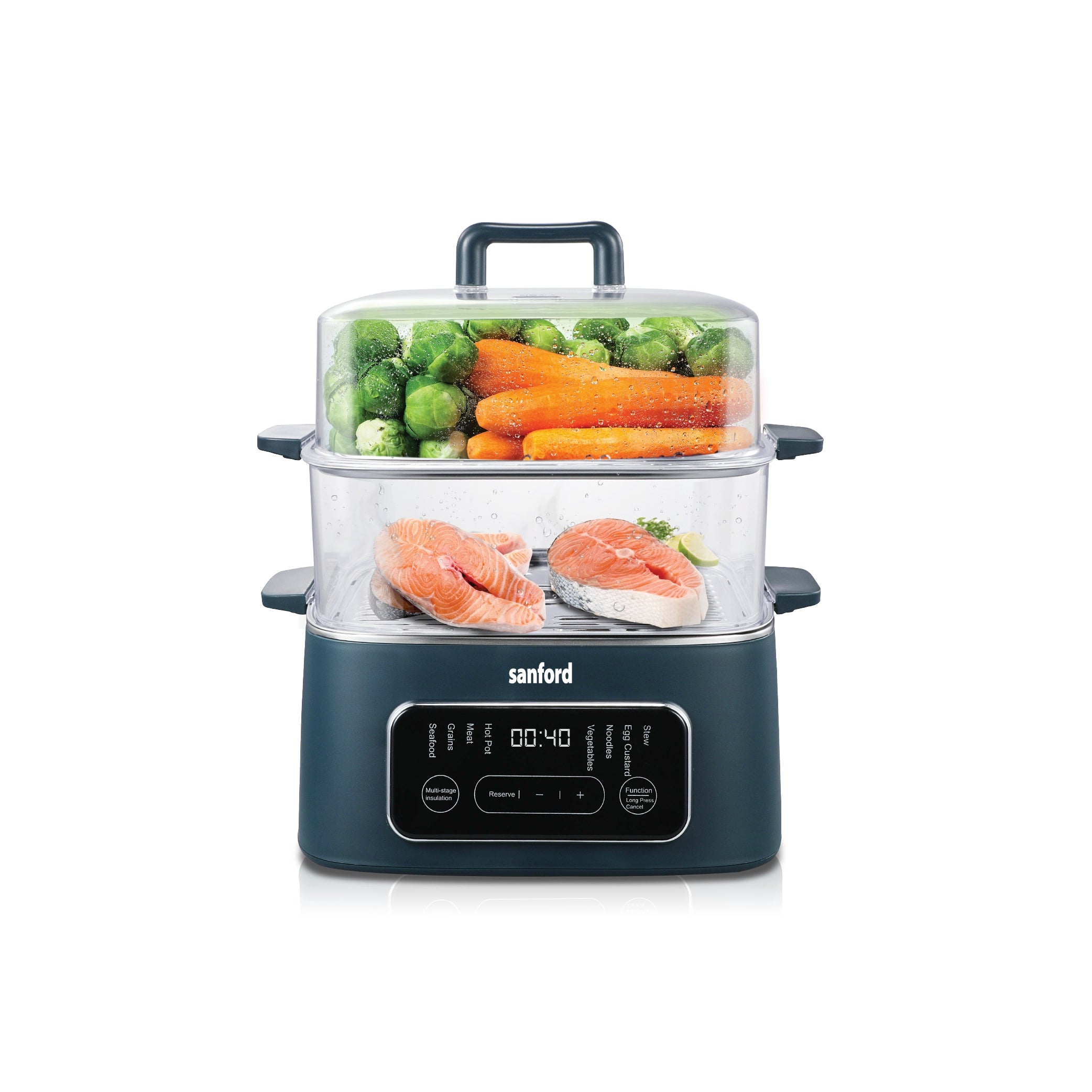 9L food steamer with digital display and 8 preset modes sanford 1