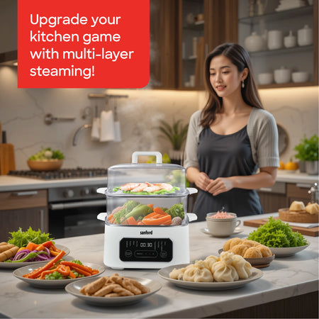 9L food steamer with digital display and 8 preset modes sanford 2