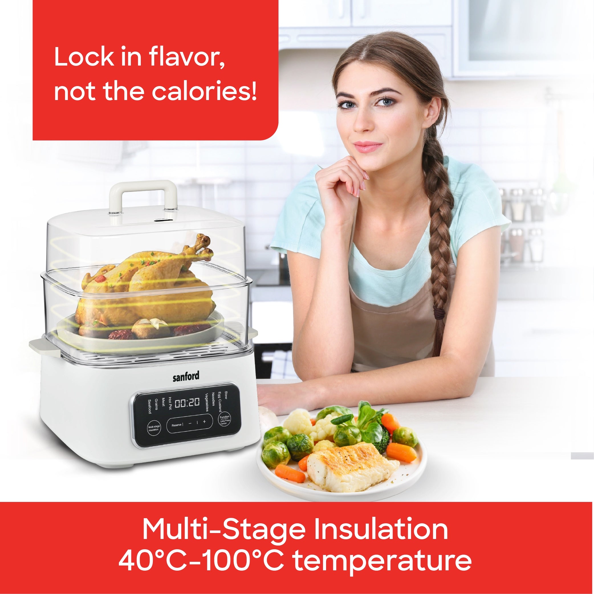 9L food steamer with digital display and 8 preset modes sanford 5