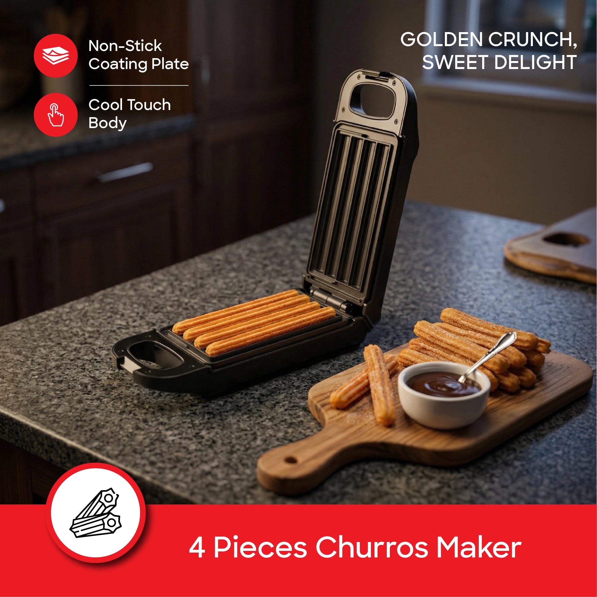 750W Churros Maker 4 Piece Non-Stick Plate And Thermostatic Control sanford 3