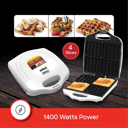 Electric waffle maker 4 slice with non stick plates 1400W thermostatic control sanford 4