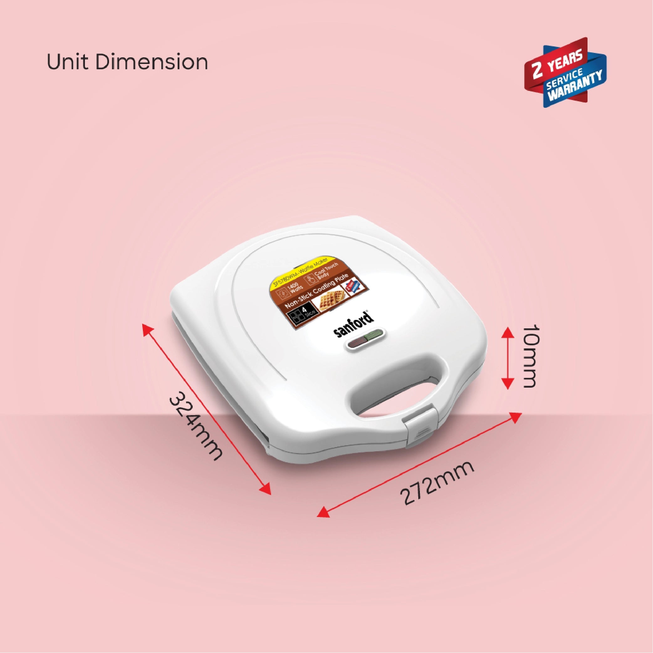 Electric waffle maker 4 slice with non stick plates 1400W thermostatic control sanford 6