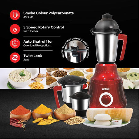 Powerful Mixer Grinder 1000W 3 Stainless Steel Jars & Overload Protection sanford 4