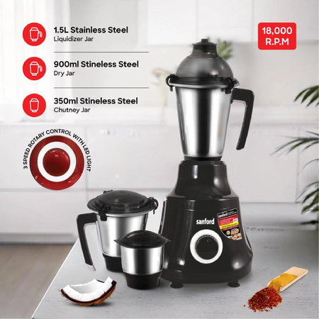 Powerful Mixer Grinder 1000W 3 Stainless Steel Jars & Overload Protection sanford 5
