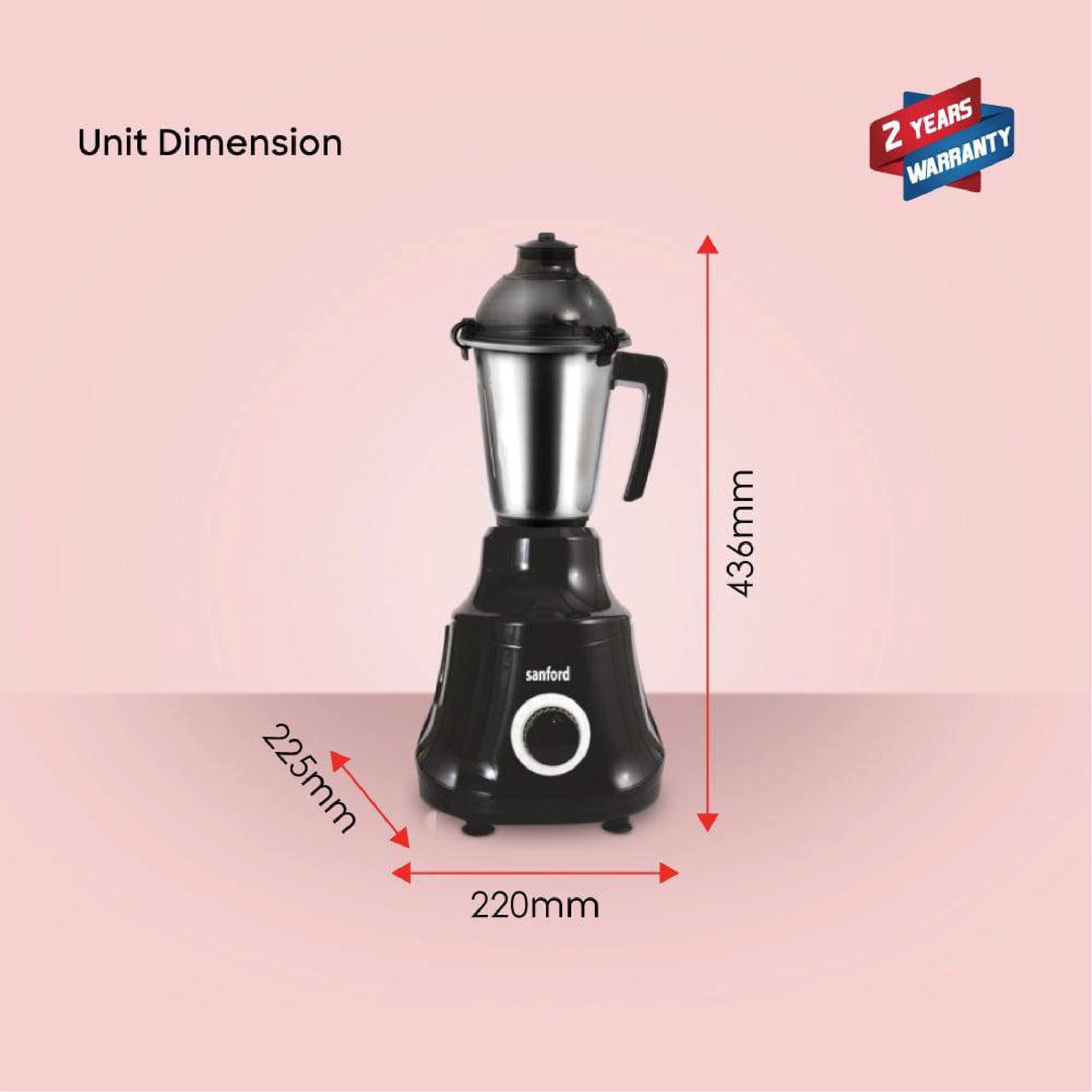 Sanford SF5902GM 3-in-1 Mixer Grinder – unit dimensions and measurements