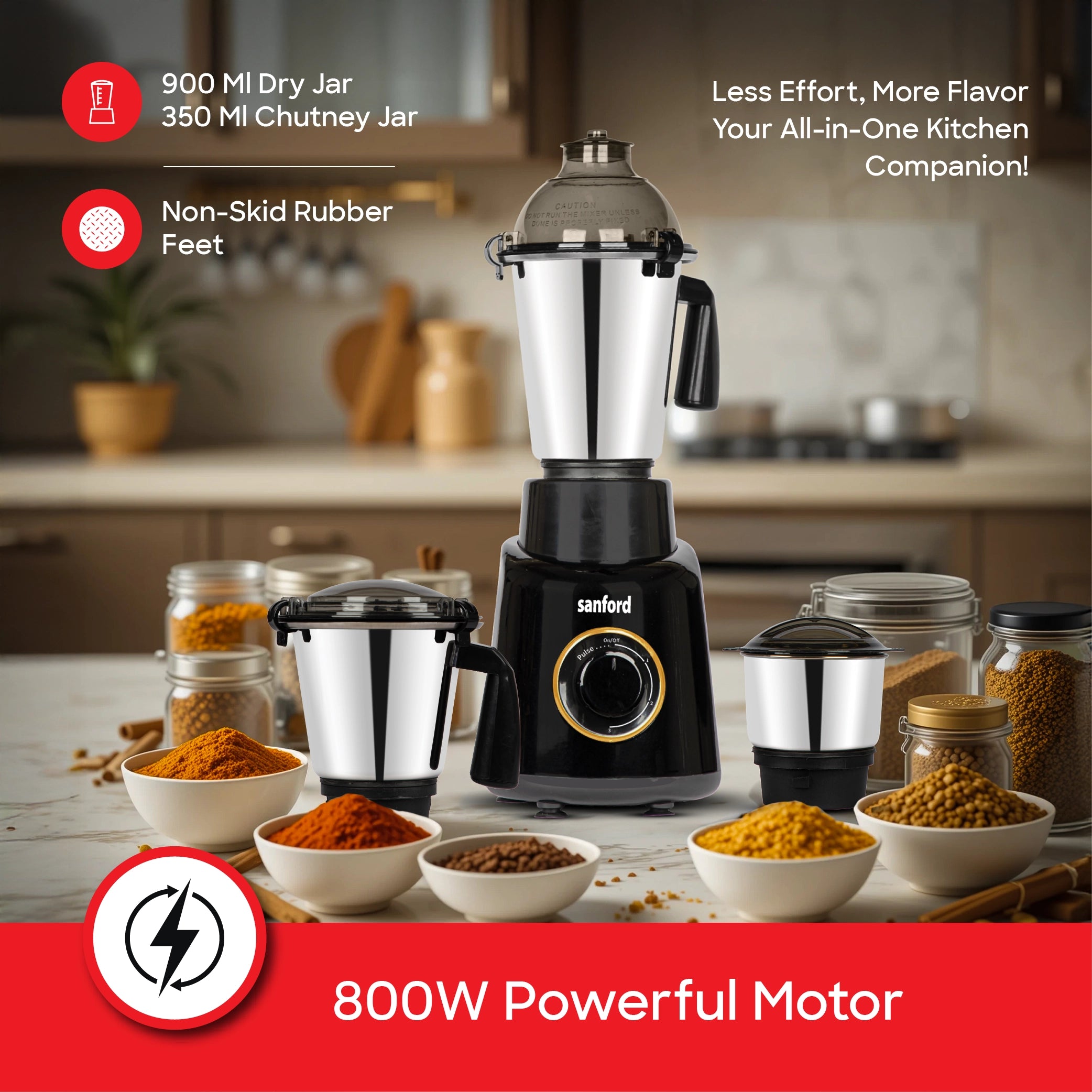3 in 1 Mixer Grinder 800W 3 Speed Pulse Control Stainless Steel Jars sanford 4