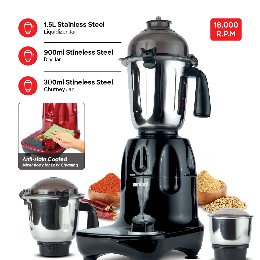 1200W mixer grinder 3 stainless steel jars 1.5L 900ml 300ml sanford 5