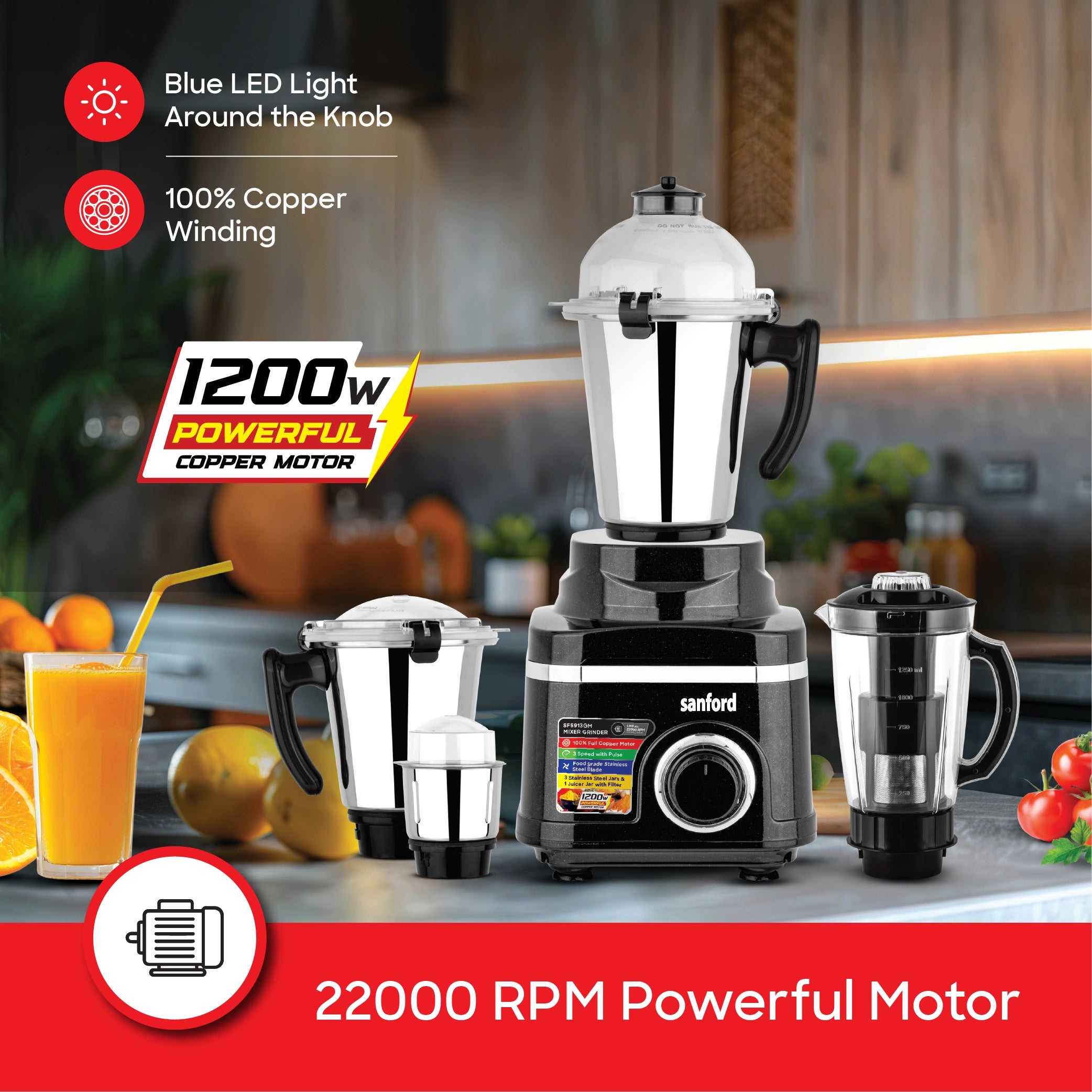1200W mixer grinder 5 in 1 juicer copper motor sanford 4