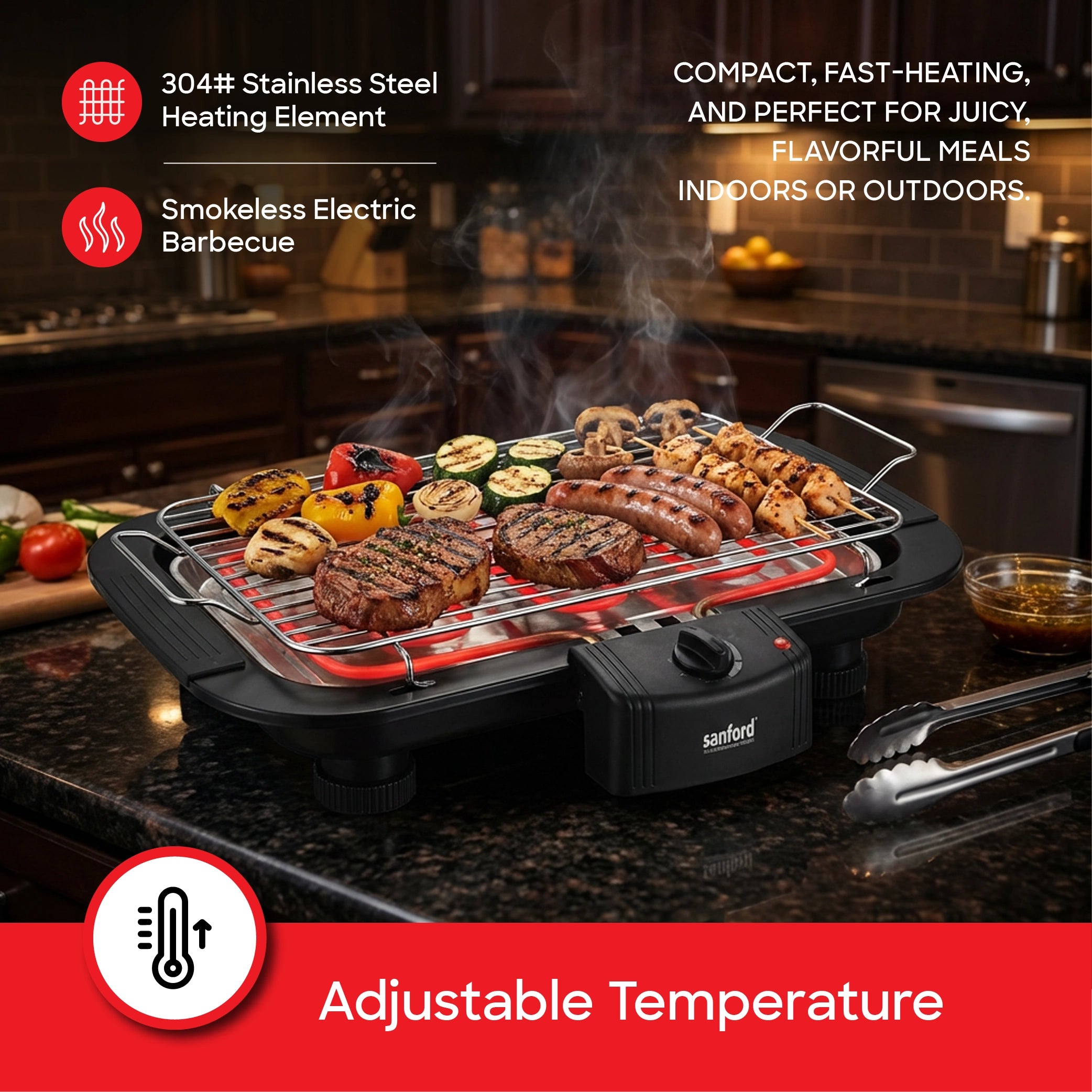 2000W Smokeless Electric BBQ Grill With Thermostat Control sanford 3