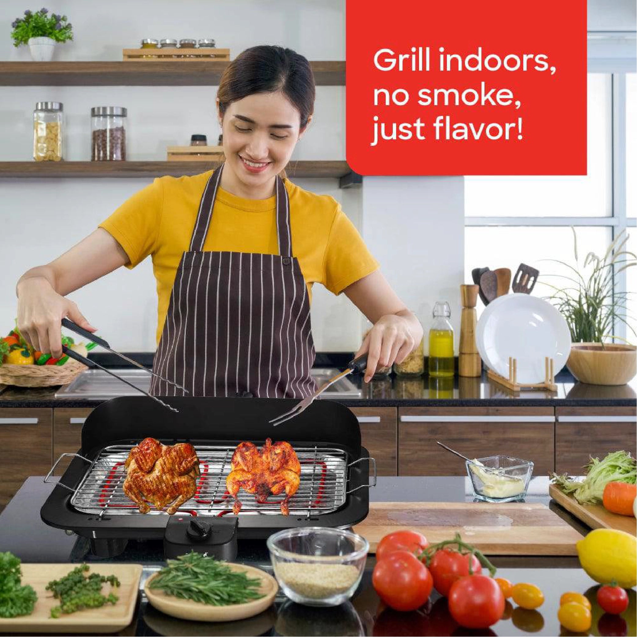 smokeless Electric BBQ grill 2000W thermostat control adjustable temperature sanford 2
