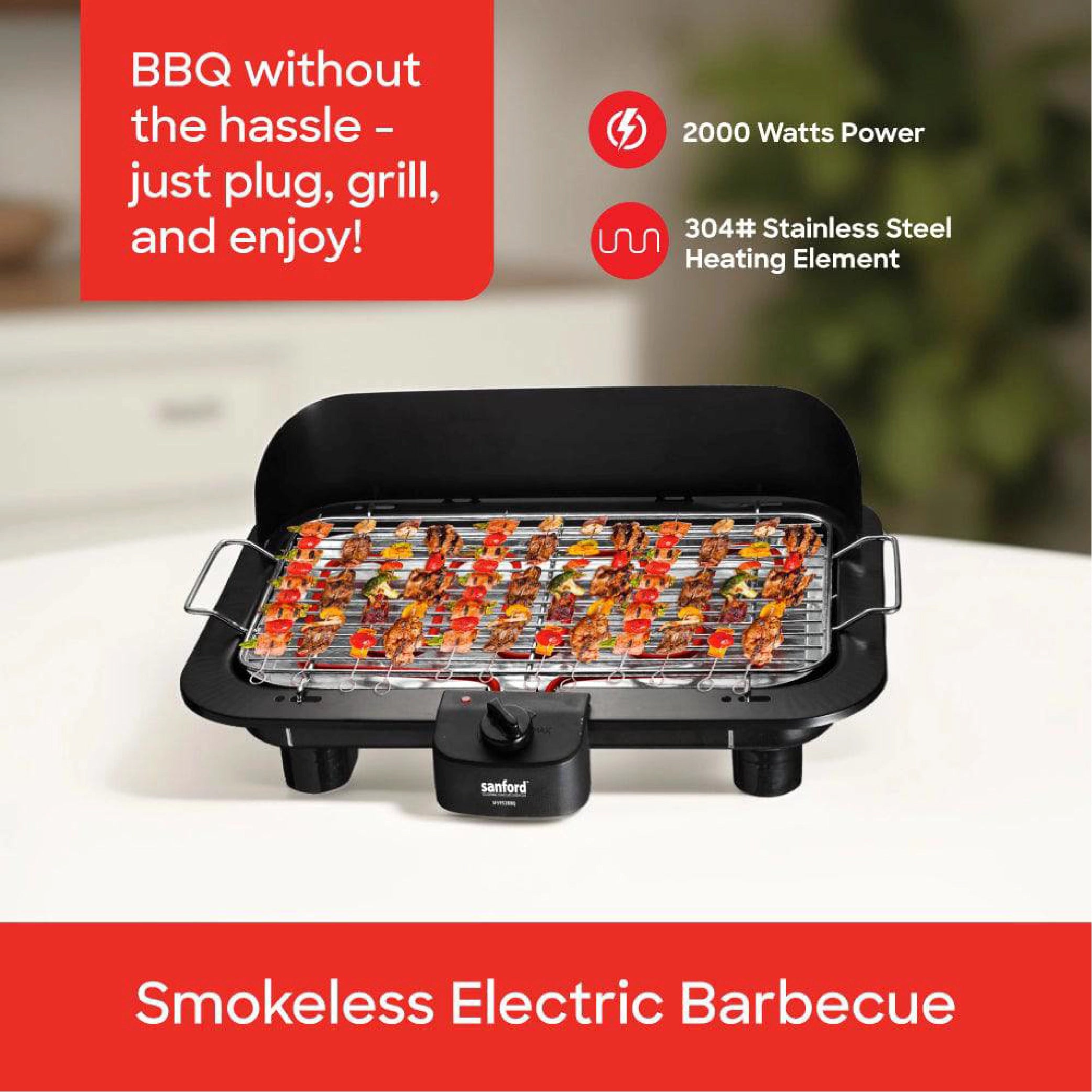 smokeless Electric BBQ grill 2000W thermostat control adjustable temperature sanford 3