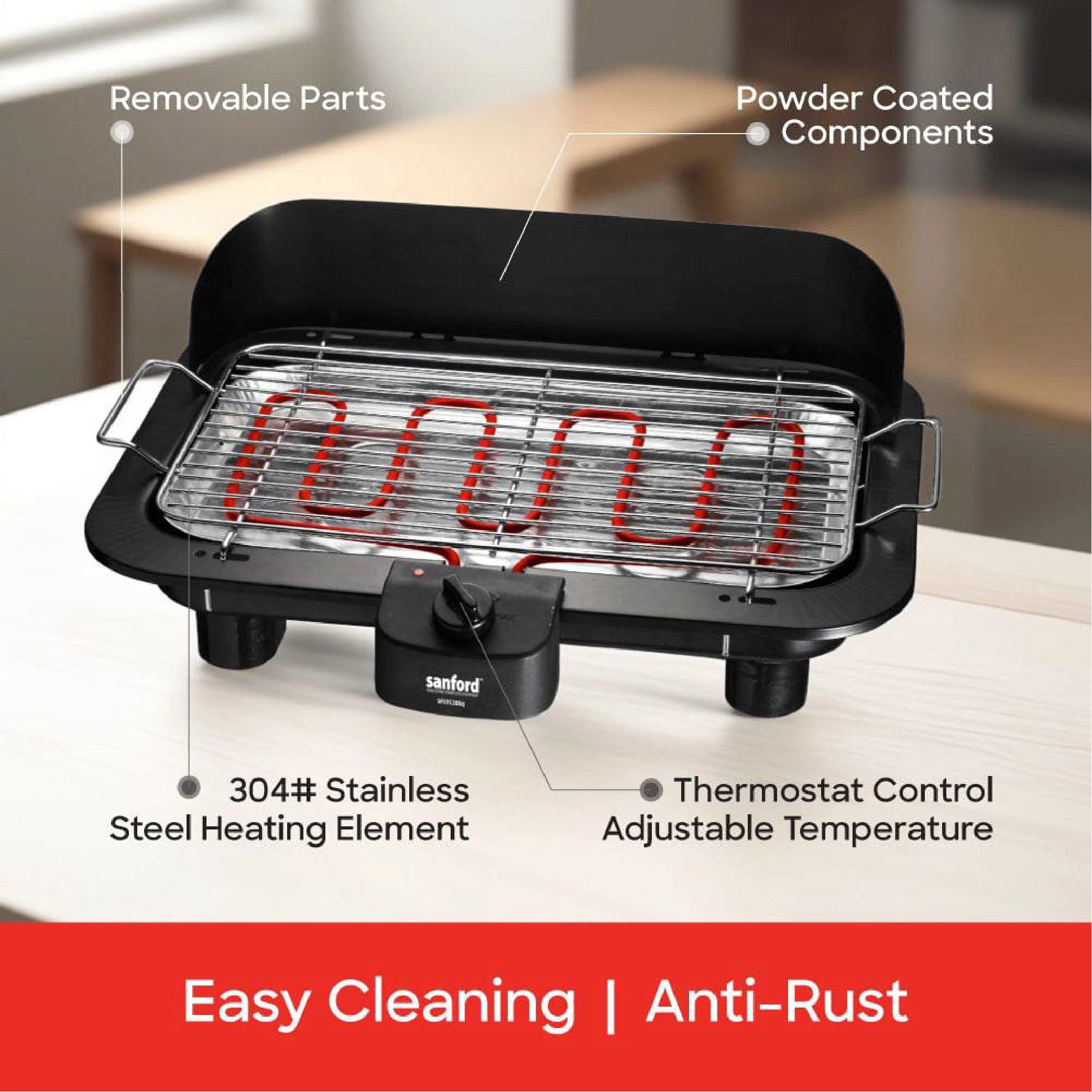  smokeless Electric BBQ grill 2000W thermostat control adjustable temperature sanford 4