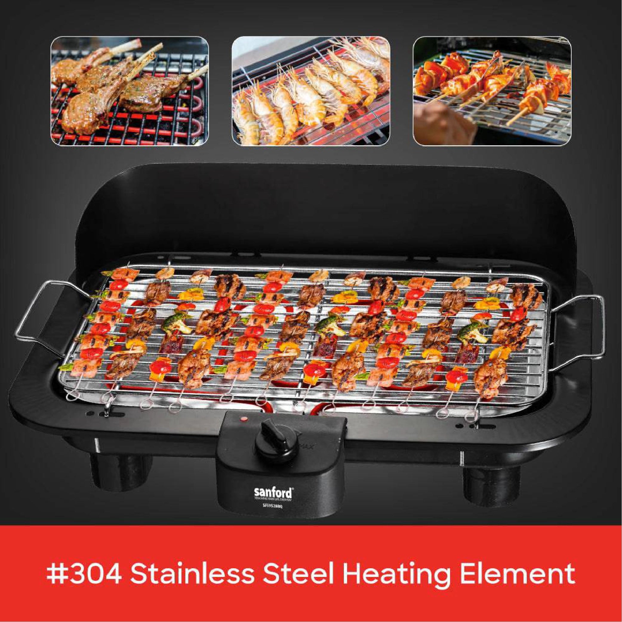 smokeless Electric BBQ grill 2000W thermostat control adjustable temperature sanford 6