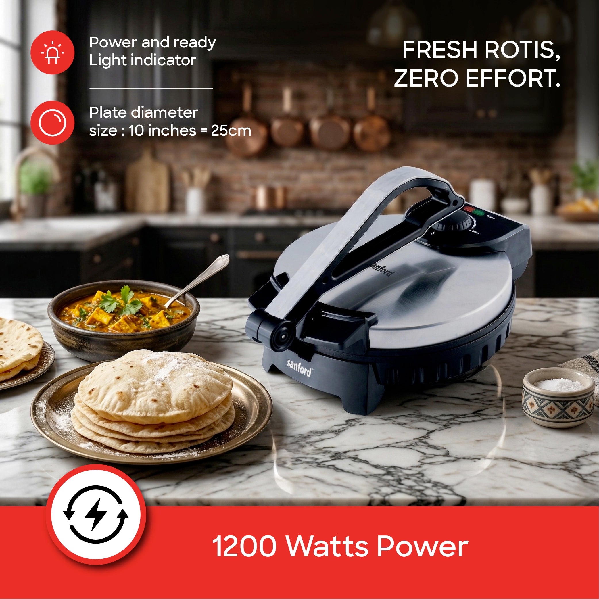 10 inch roti maker 1200W non stick plate temperature sanford 4