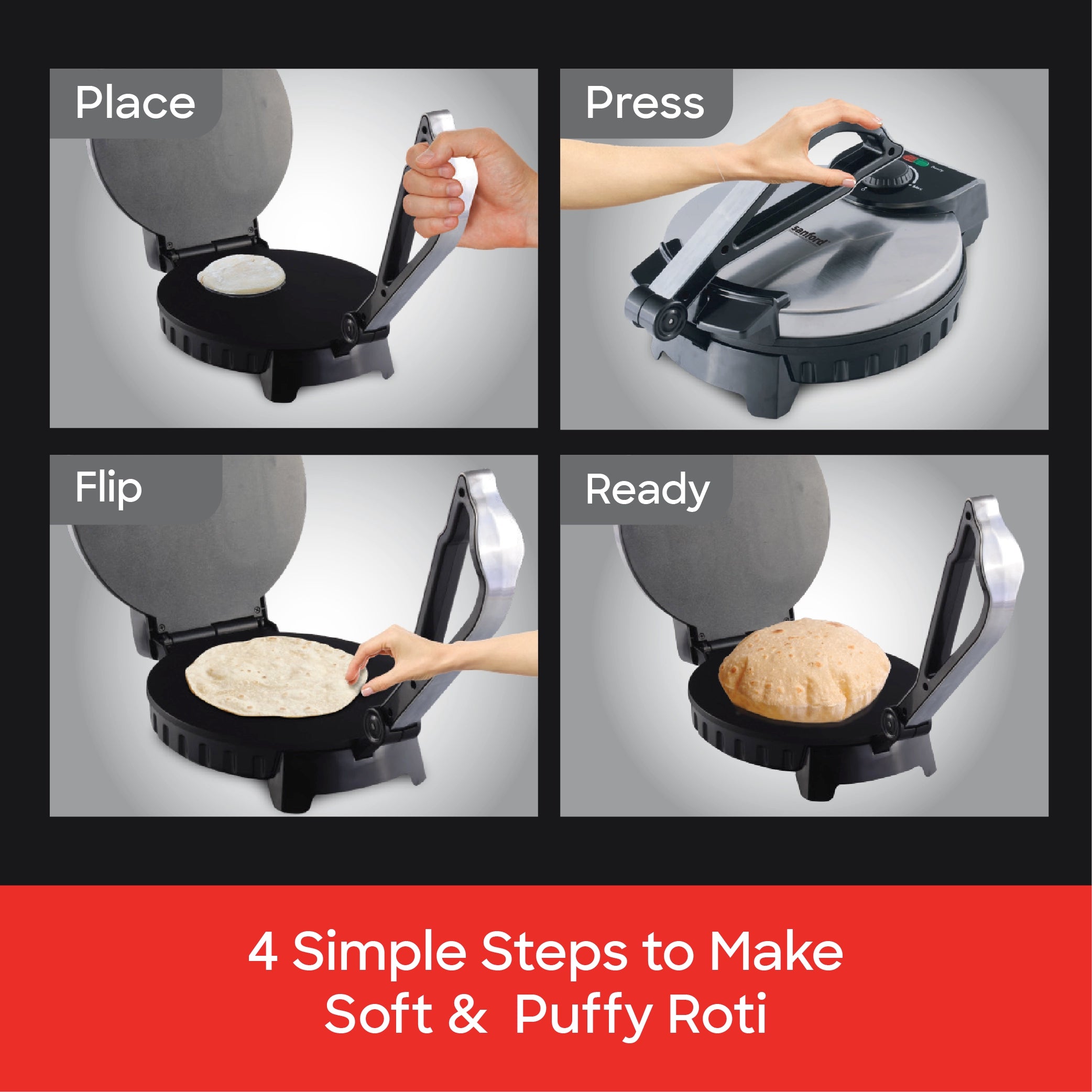 10 inch roti maker 1200W non stick plate temperature sanford 5
